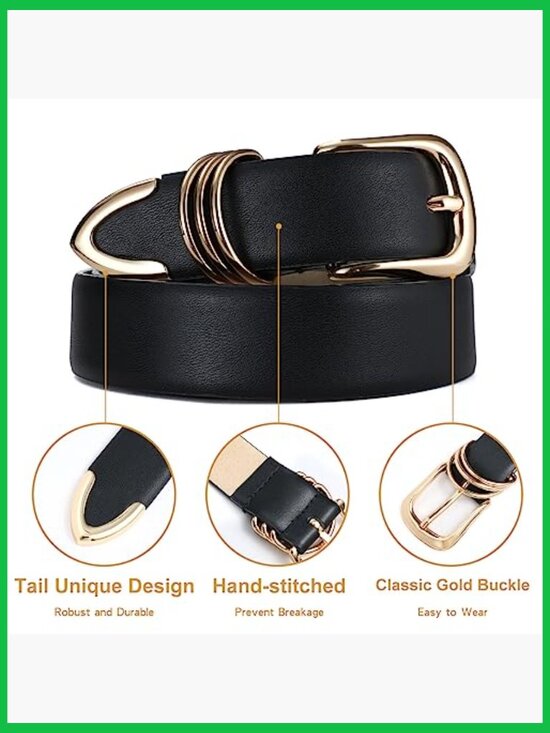 Women\'s Faux Leather Belt with Gold Buckle - 1.2 Inch Wide main image 7